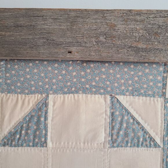 Vintage Primitive Shoo Fly Pattern Framed Quilt Square Rustic Barn Wood Frame - Picture 3 of 10